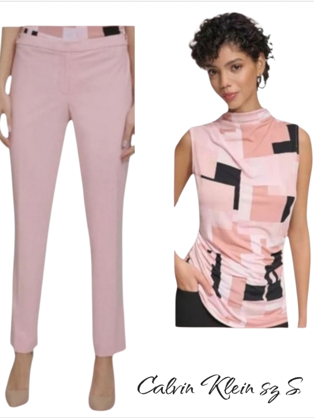 NWT Calvin Klein Geometric Print Top & Slim Dress Pants Set sz S